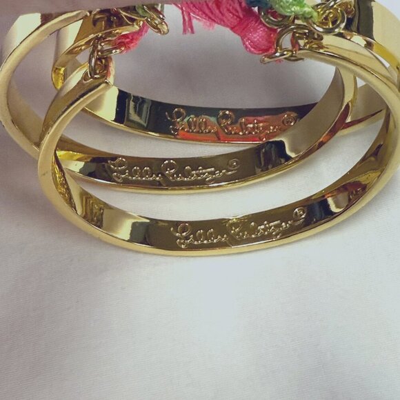 Lilly Pulitzer Solid Bangle Bracelet Set of 3 w/ Tassels EUC - Picture 2 of 6
